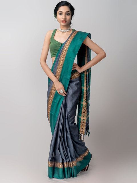 

Unnati Silks Grey & Green Woven Design Pure Cotton Kanjeevaram Saree