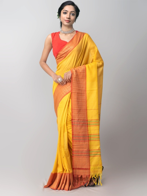 

Unnati Silks Yellow & Red Woven Design Pure Cotton Kanjeevaram Handloom Saree