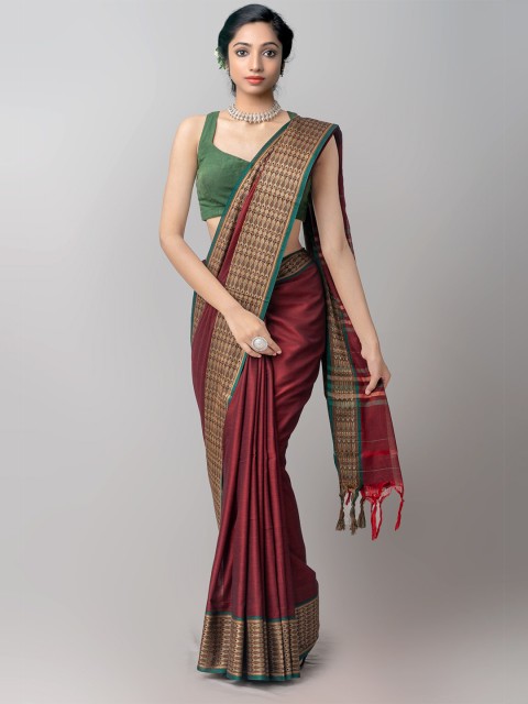 

Unnati Silks Maroon & Green Woven Design Pure Handloom Pavani Cotton Kanjeevaram Saree