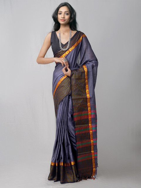 

Unnati Silks Grey & Black Woven Design Pure Cotton Chettinad Saree