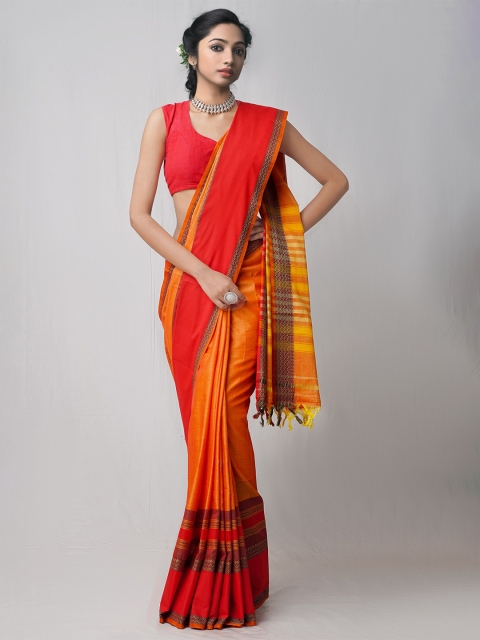 

Unnati Silks Orange & Red Pure Cotton Kanjeevaram Saree