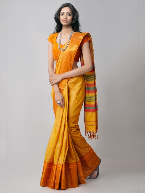 

Unnati Silks Yellow & Green Woven Design Pure Cotton Narayan Peth Handloom Saree