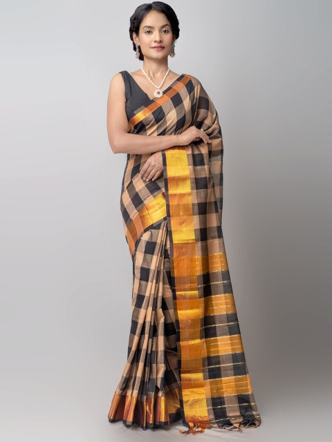 

Unnati Silks Multicoloured Checked Zari Pure Cotton Chettinad Saree, Multi