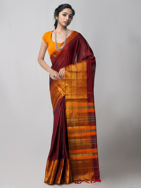 

Unnati Silks Maroon & Orange Pure Cotton Narayan Peth Saree