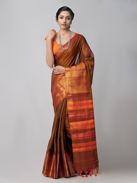 

Unnati Silks Brown & Pink Pure Cotton Narayan Peth Saree