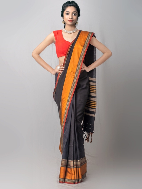 

Unnati Silks Black & Yellow Pure Cotton Kanjeevaram Saree