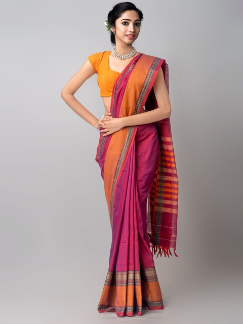 

Unnati Silks Purple & Orange Woven Design Pure Cotton Kanjeevaram Saree