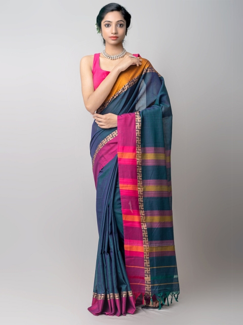 

Unnati Silks Blue & Magenta Woven Design Pure Cotton Kanjeevaram Saree