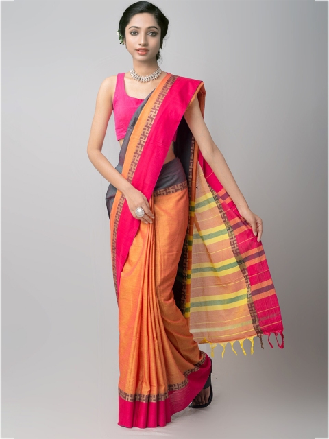 

Unnati Silks Orange & Pink Woven Design Pure Cotton Pure Handloom Kanjeevaram Saree