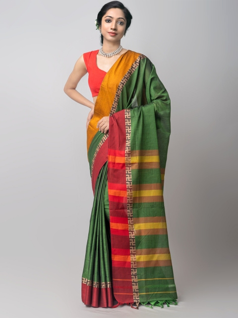

Unnati Silks Green & Red Woven Design Pure Cotton Kanjeevaram Saree