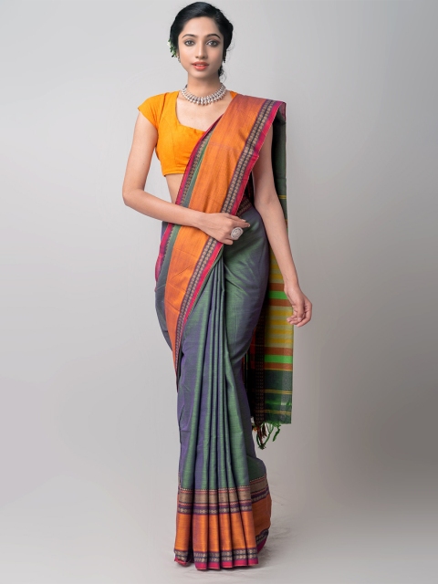 

Unnati Silks Green & Blue Woven Design Pure Cotton Kanjeevaram Handloom Saree
