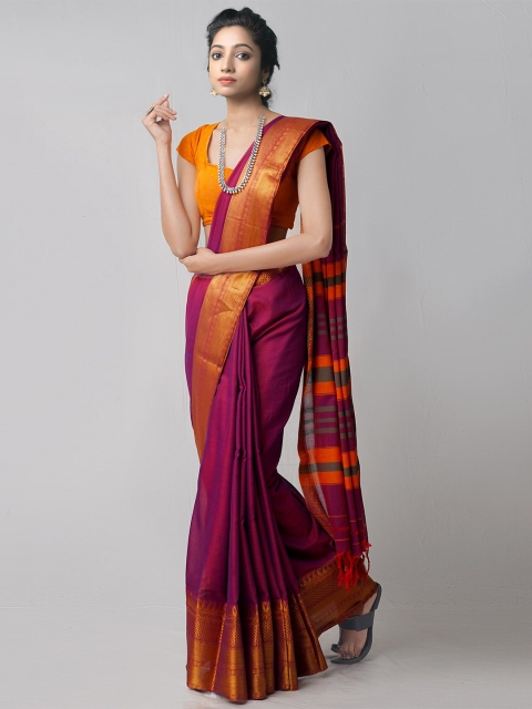 

Unnati Silks Purple & Orange Woven Design Pure Cotton Narayan Peth Saree