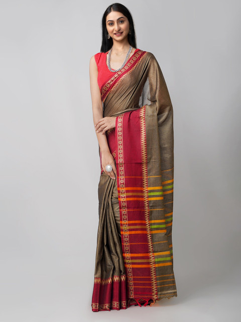 

Unnati Silks Grey & Maroon Woven Design Pure Cotton Chettinad Saree
