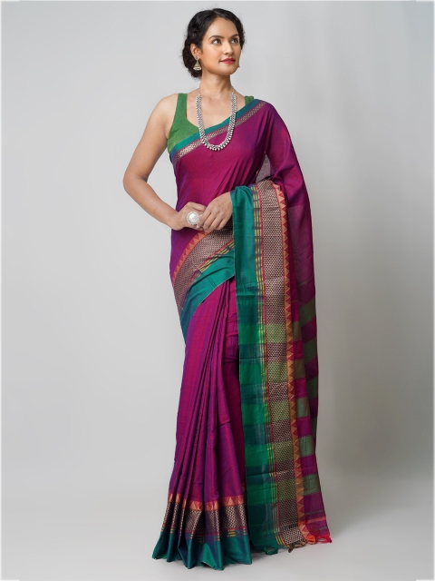 

Unnati Silks Purple & Teal Woven Design Pure Cotton Pure Handloom Kanjeevaram Saree