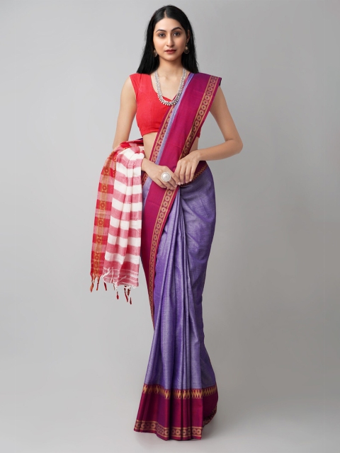 

Unnati Silks Violet & White Woven Design Pure Cotton Chettinad Saree