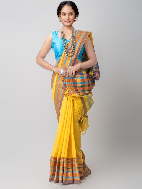 

Unnati Silks Yellow & Blue Woven Design Pure Cotton Pure Handloom Narayan Peth Saree
