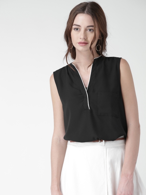 

FOREVER 21 Women Black Semi-Sheer Top