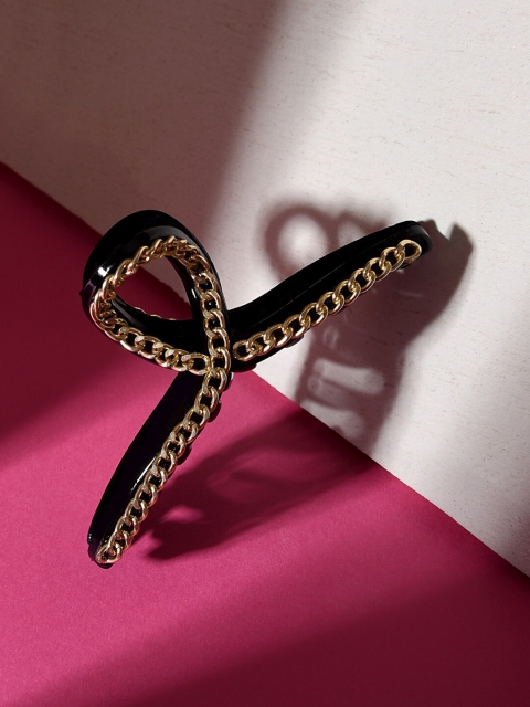 

ToniQ Women Black & Gold-Toned Linked Design Claw Clip