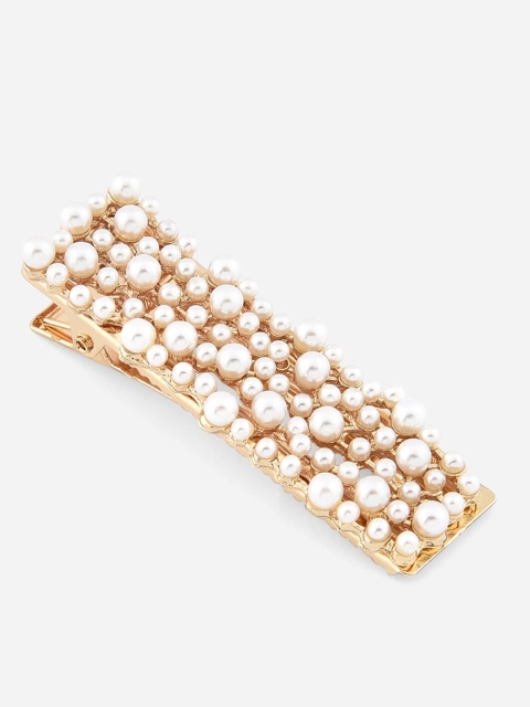 

ToniQ Women Gold-Toned & White Embellished Alligator Hair Clip