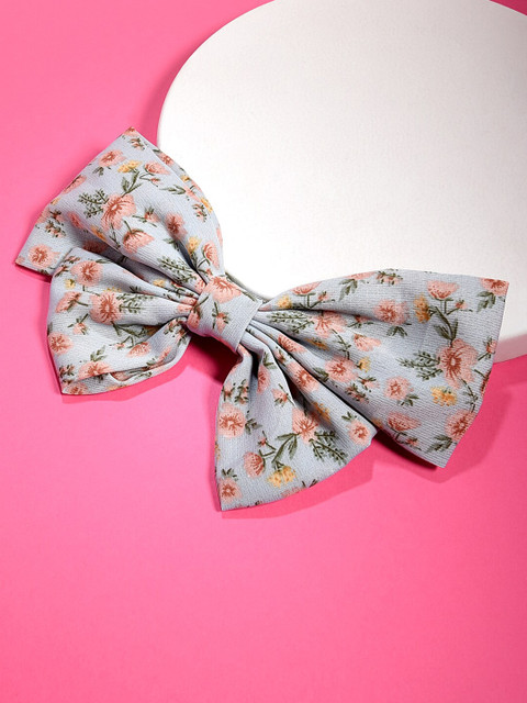

ToniQ Women Grey & Peach-Coloured Floral Printed Bow Barrette