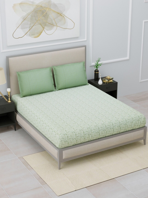 

Home Fresh Green Floral Cotton 144 TC King Bedsheet with 2 Pillow Covers