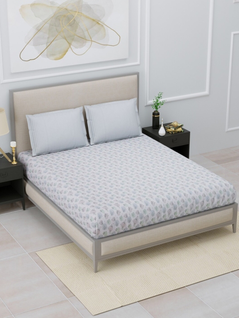 

Home Fresh Grey Floral 144 TC King Bedsheet with 2 Pillow Covers