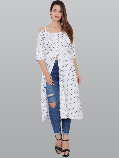 

KALINI Women White & Blue Geometric Printed Kurta