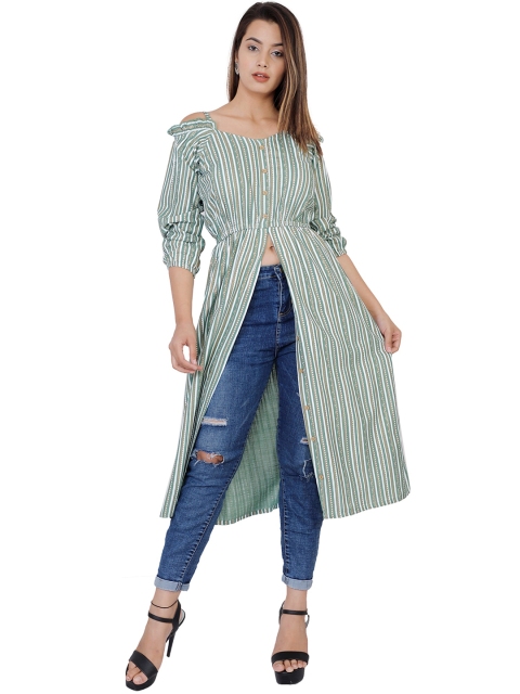 

KALINI Women Green Striped Kurta