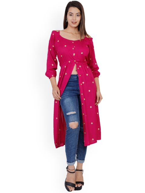

KALINI Women Pink Geometric Printed Off-Shoulder Kurta