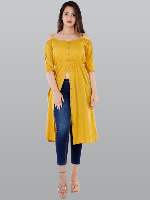 

KALINI Women Yellow Cold-Shoulder Sleeves Kurta