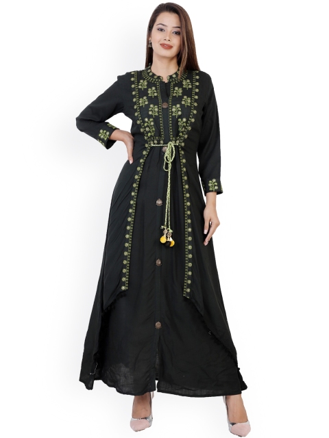 

KALINI Women Green Floral Embroidered Mirror Work Floral Anarkali Kurta
