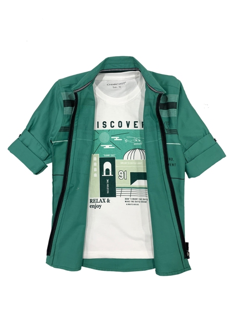 

CHARCHIT Boys Green Printed Casual Shirt