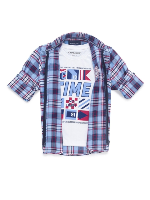 

CHARCHIT Boys Blue Tartan Checks Checked Casual Shirt