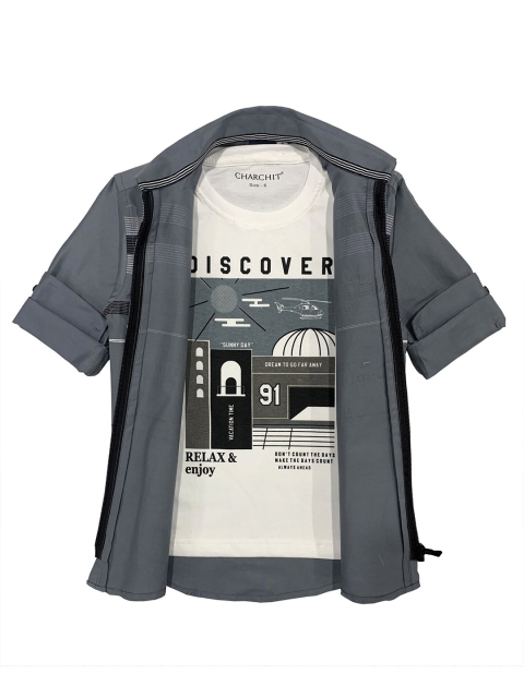 

CHARCHIT Boys Grey Printed Casual Shirt