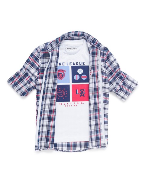 

CHARCHIT Boys White Tartan Checks Checked Casual Shirt