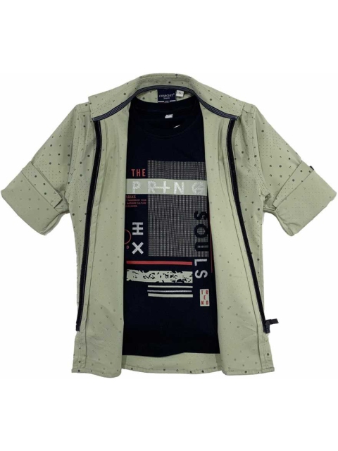 

CHARCHIT Boys Green Printed Casual Shirt