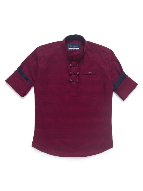 

CHARCHIT Boys Maroon Horizontal Striped Casual Shirt