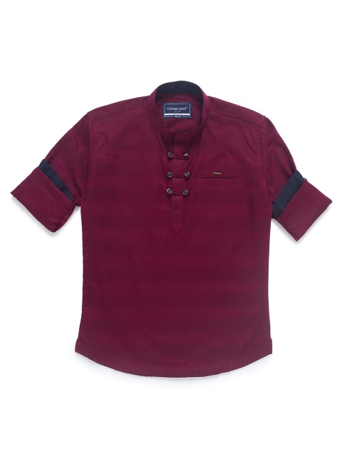 

CHARCHIT Boys Maroon Horizontal Striped Casual Shirt