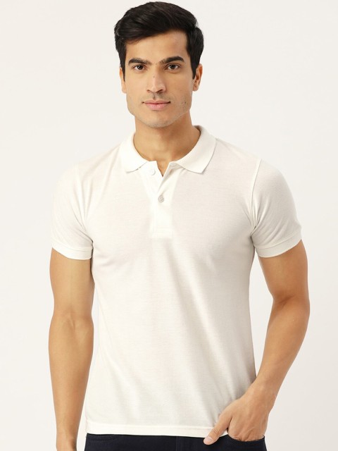 

PORTBLAIR Men Off White Polo Collar Relaxed Fit T-shirt