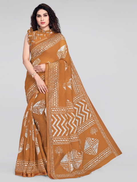 

KALINI Mustard & White Batik Printed Saree