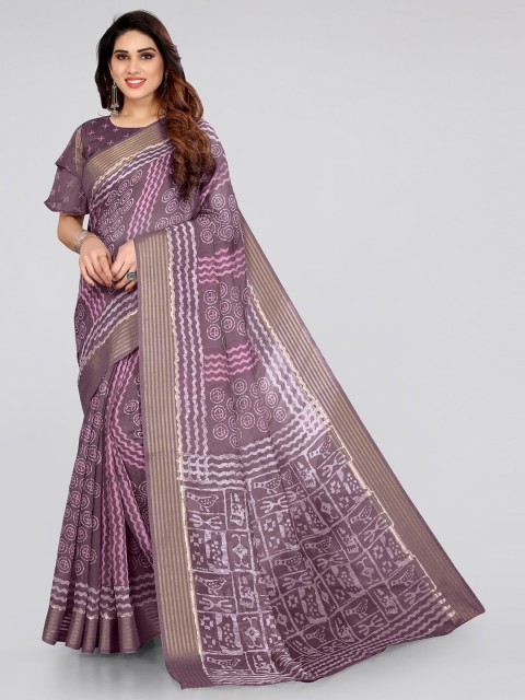 

KALINI Purple & White Batik Printed Cotton Saree