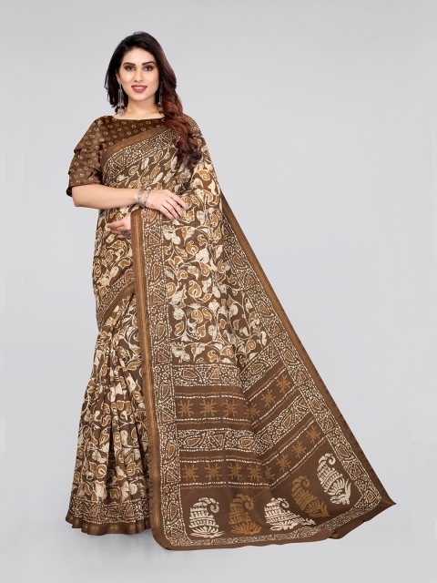 

KALINI Brown & Beige Batik Saree