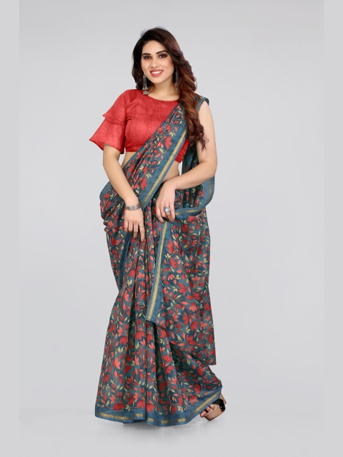 

KALINI Grey & Red Floral Zari Bagh Saree