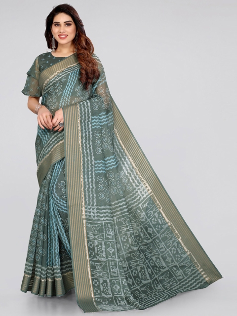

KALINI Green & Turquoise Blue Batik Printed Saree