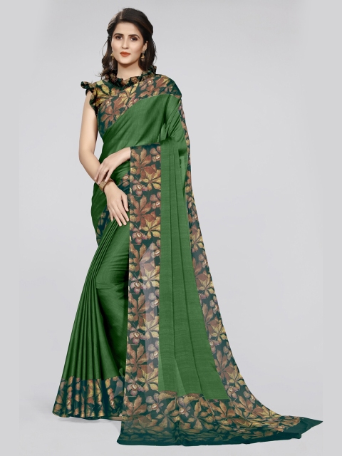 

KALINI Green & Red Floral Printed Chiffon Bagh Saree