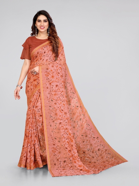 

KALINI Peach-Coloured Floral Zari Bagh Saree