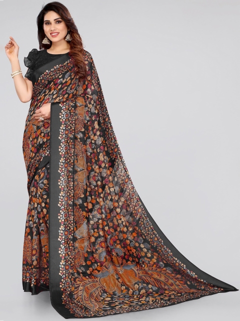

KALINI Black & Grey Kalamkari Bagh Saree