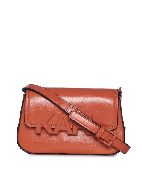 

LAGERFELD Orange Leather Structured Sling Bag