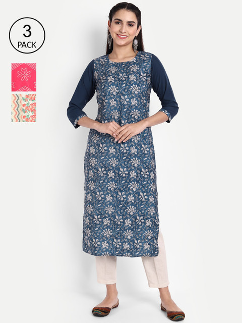 

KALINI Women Pack Of 3 Printed Crepe Kurtas, Multi