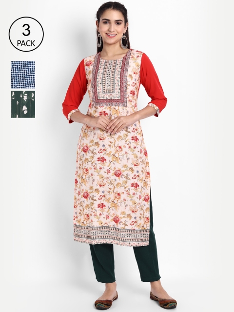 

KALINI Pack of 3 Women Printed Crepe Kurta, Multi